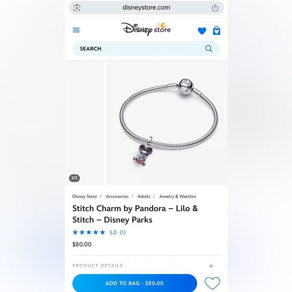 NWOT Lilo & Stitch in Mickey Mouse hat with popcorn Disney x Pandora FIT silver - Picture 3 of 10